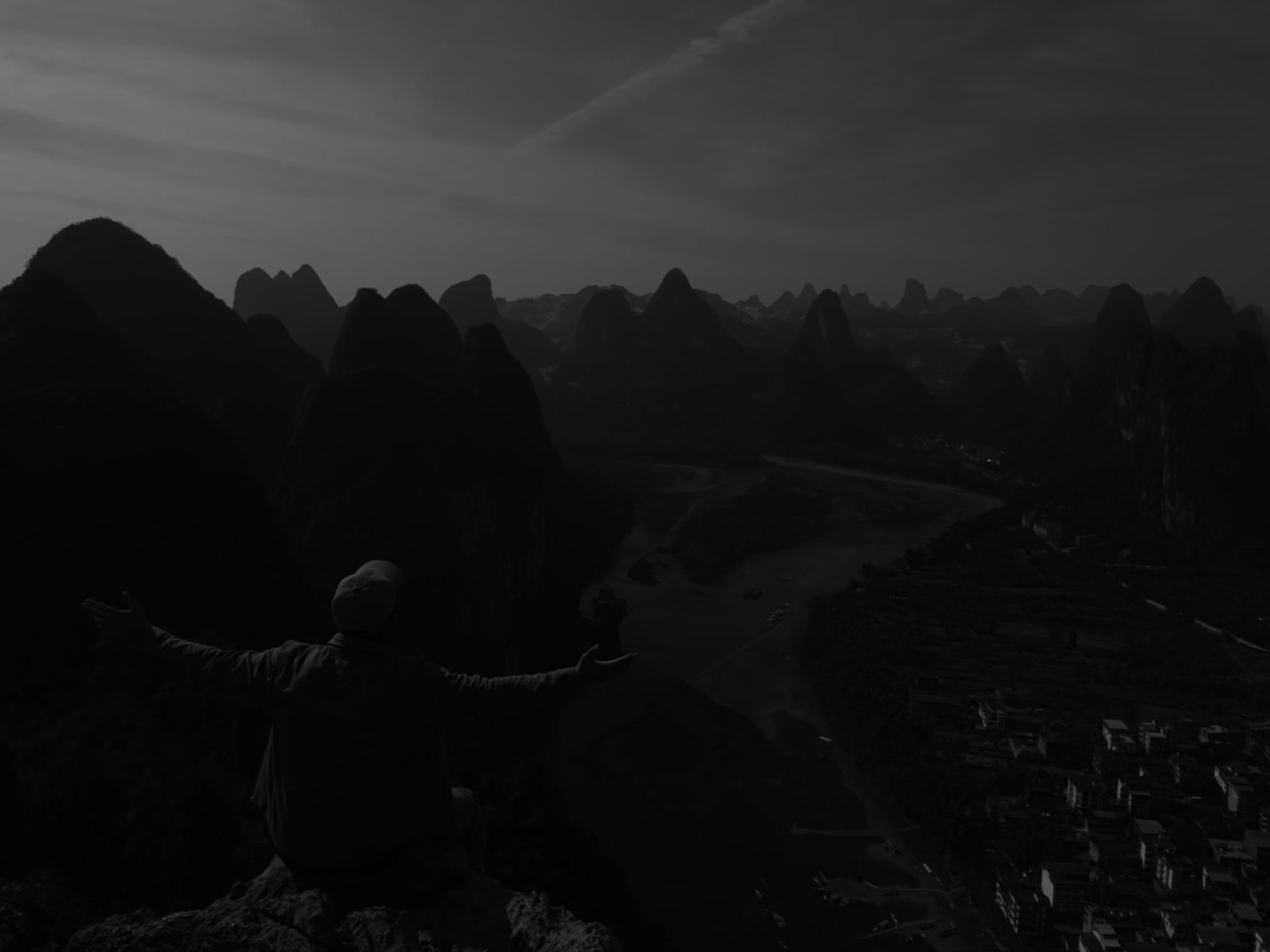 Antonio Lozano overlooking the karst mountains of Guilin, China